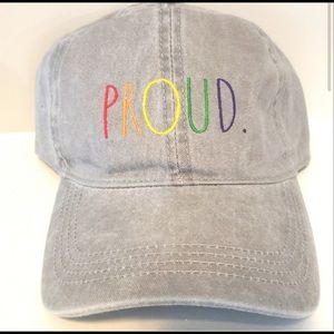 Rae Dunn Rainbow Pride Proud Adjustable Baseball Hat Light Grey Women's OSFM NWT